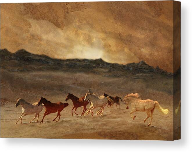 Golden Canvas Print featuring the photograph Horses of Stone by Melinda Hughes-Berland