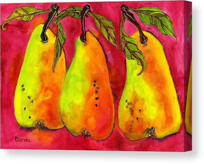 Art Canvas Print featuring the painting Hot Pink Three Pears by Blenda Studio