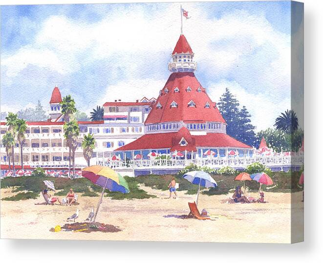 Pacific Canvas Print featuring the painting Hotel Del Coronado Beach by Mary Helmreich
