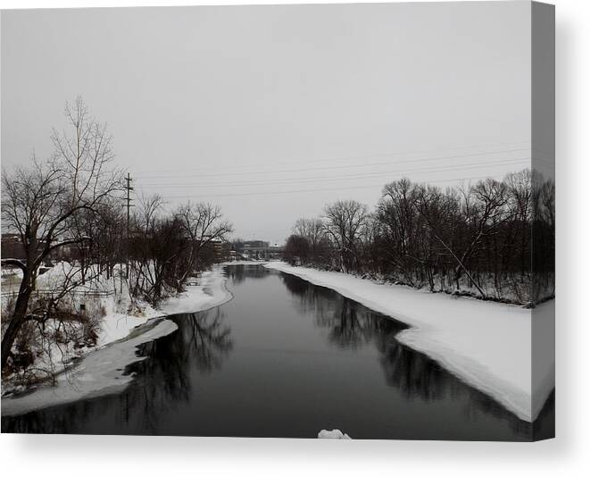 Midland Mi Canvas Print featuring the photograph Icy River by Linda Kerkau