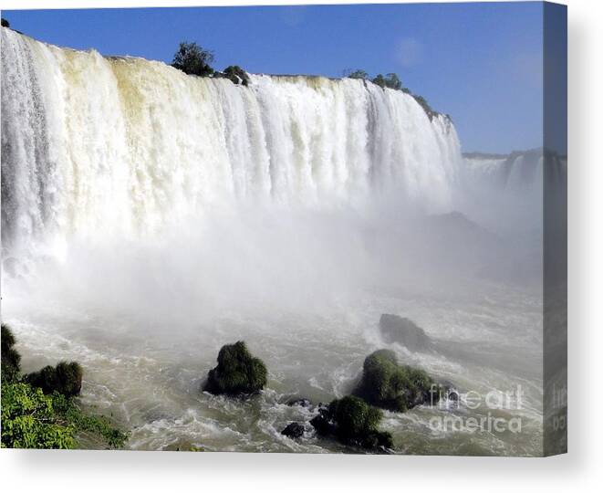 Waterfall Canvas Print featuring the photograph Iguassu Power by Barbie Corbett-Newmin