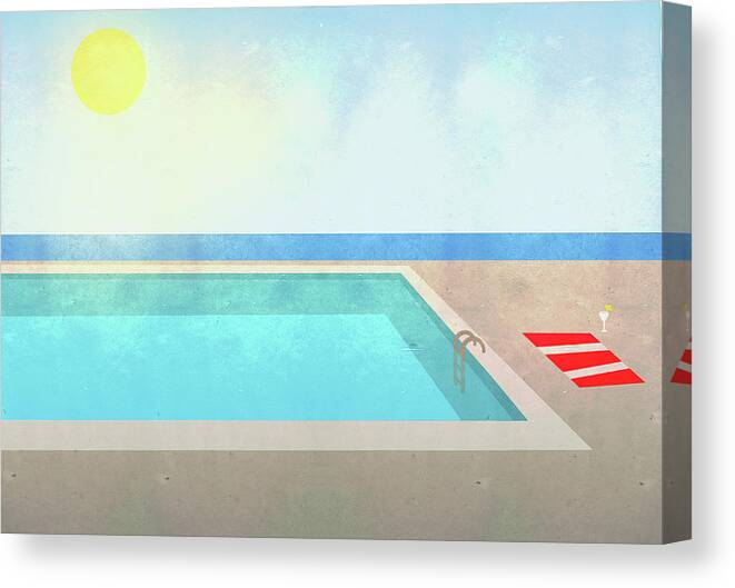 Swimming Pool Canvas Print featuring the digital art Illustration Of Swimming Pool On Sunny by Malte Mueller