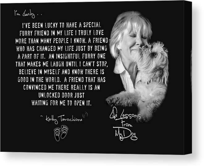 Dog Canvas Print featuring the digital art I'm Lucky by Kathy Tarochione