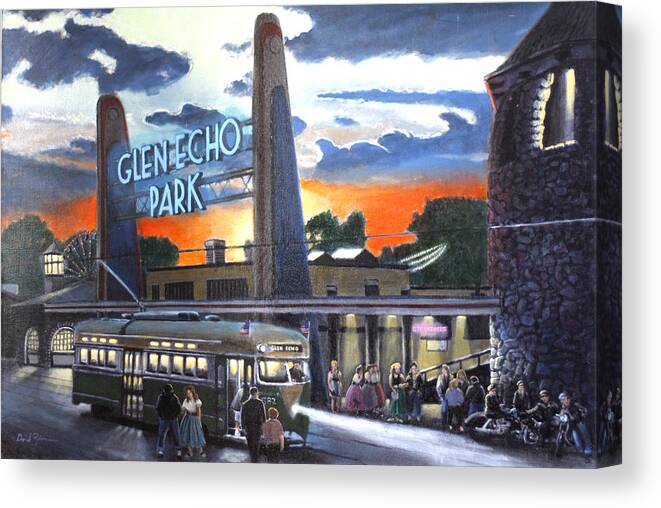Glen Echo Park Canvas Print featuring the painting In the Still of the Night by David Zimmerman