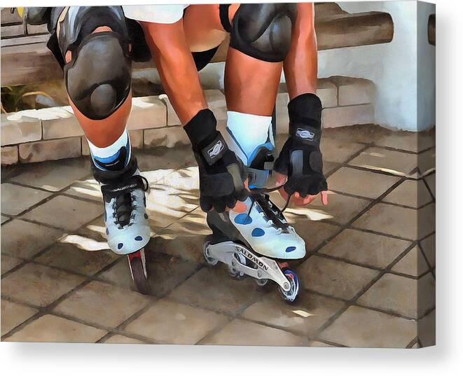 Inline Skater Canvas Print featuring the painting Inline Skater by L Wright
