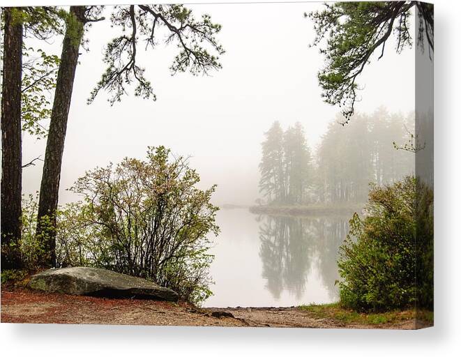 Landscape Photographs Canvas Print featuring the photograph Island in Fog by Marie Fortin