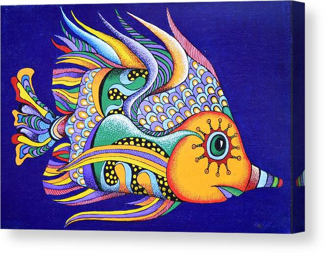 Fish Canvas Print featuring the painting It is fun to be colorful by Katerina Kovatcheva