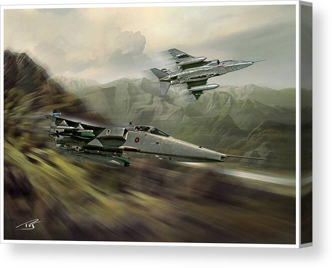Aviation Art Sepecat Jaguar Jet Fighter Bomber Strike Royal Air Force Canvas Print featuring the digital art Jaguars by Peter Van Stigt