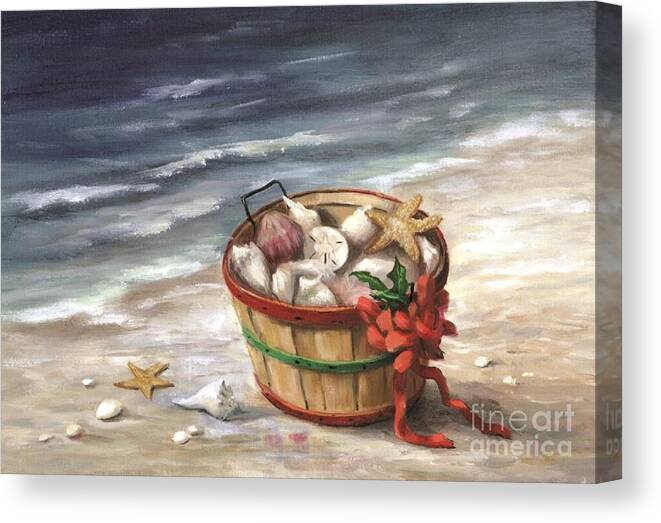 Coastal Cards Canvas Print featuring the painting Basket of Shells by Glenda Cason