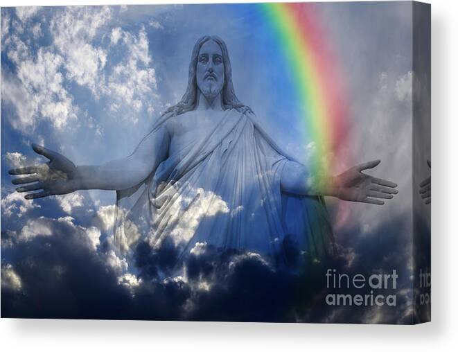 Bless Canvas Print featuring the photograph Jesus and Light with Rainbow by Lane Erickson