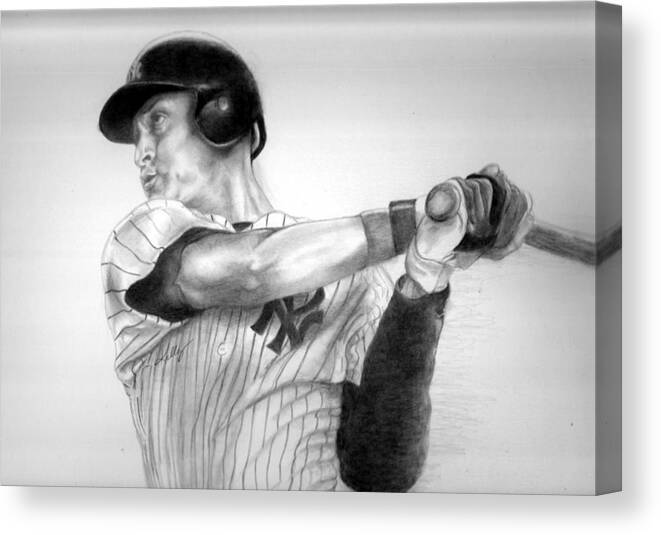 Derek Jeter Canvas Print featuring the drawing Jeter by Kathleen Kelly Thompson