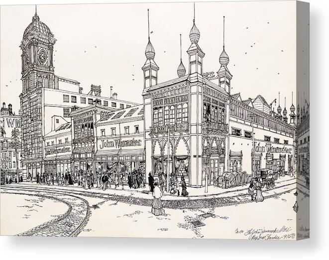 Old Philadelphia Canvas Print featuring the drawing John Wanamaker's Grand Depot by Ira Shander