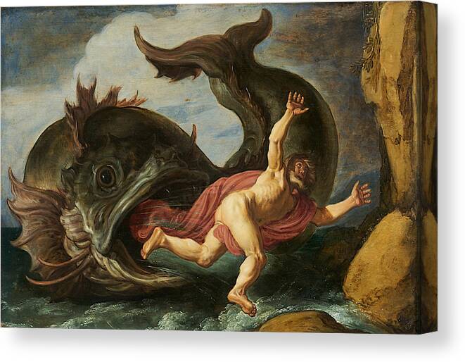 Pieter Lastman Canvas Print featuring the painting Jonah and the Whale by Pieter Lastman