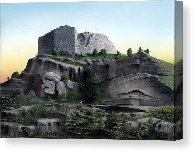 Castle Canvas Print featuring the painting La Rocca de Monte Calvo by Albert Puskaric
