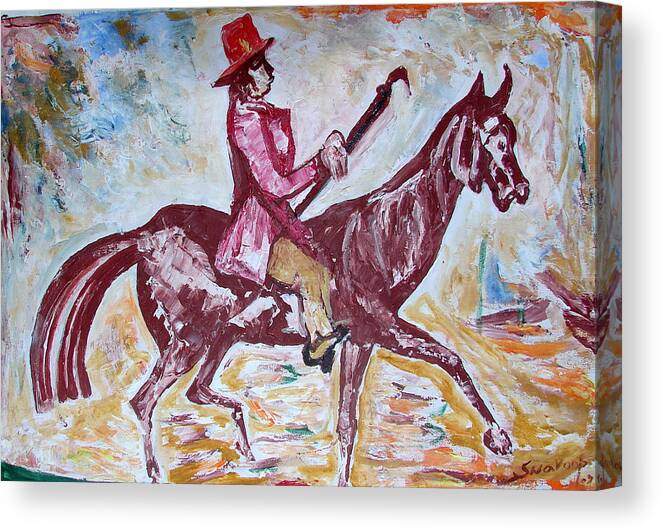 Paintings In Acrylics And Oils On --- Indian Saints Canvas Print featuring the painting Lady on Horse by Anand Swaroop Manchiraju