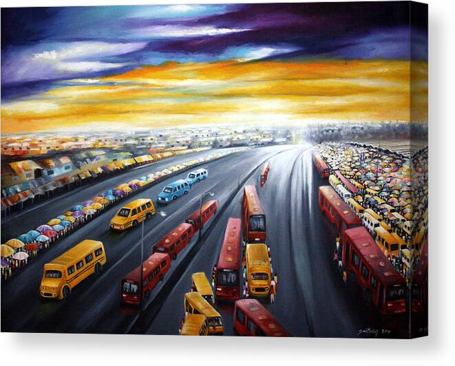 Yellow Canvas Print featuring the painting Lagos Traffic by Olaoluwa Smith