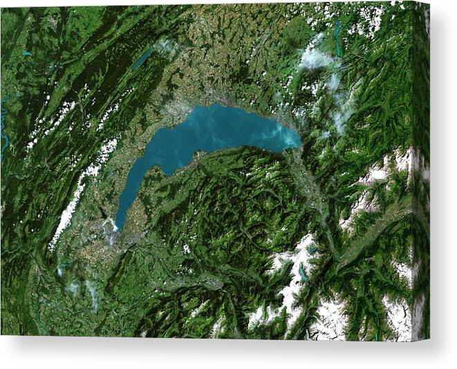 Lake Geneva Canvas Print featuring the photograph Lake Geneva by Planetobserver/science Photo Library