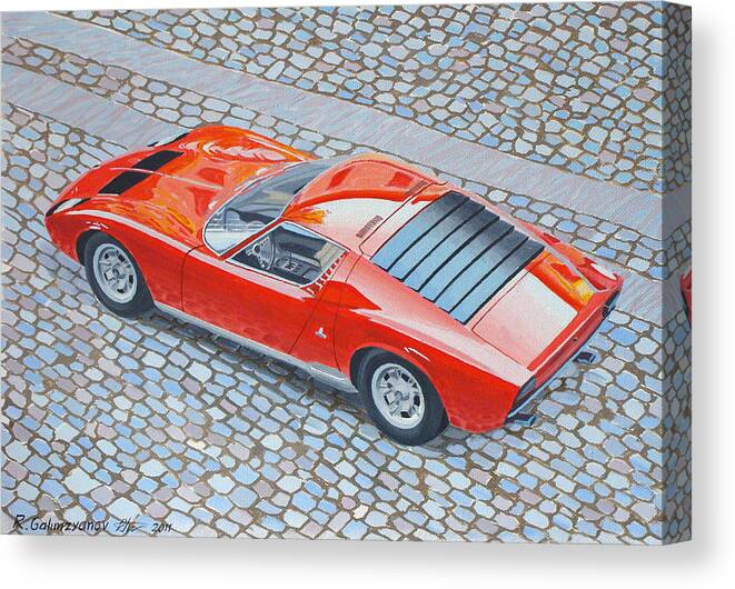 Auto Canvas Print featuring the painting Lamborghini Miura by Rimzil Galimzyanov