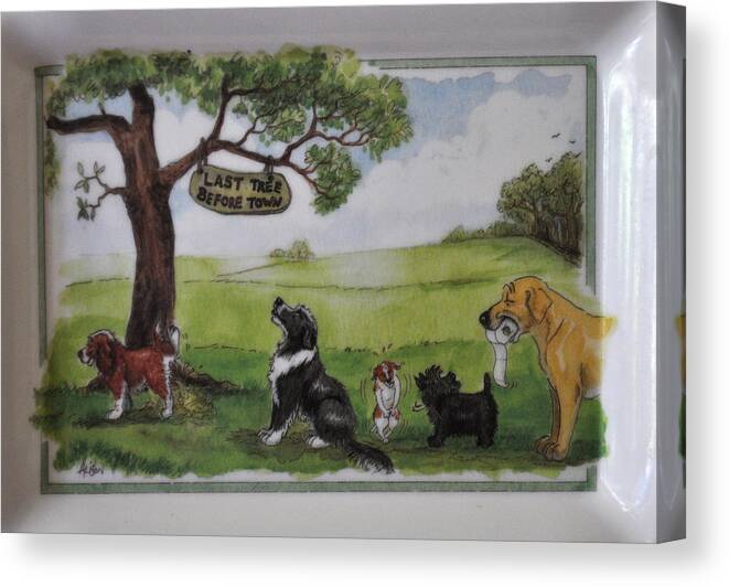 Animals Canvas Print featuring the photograph Last Tree Dogs Waiting In Line by Jay Milo