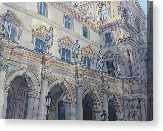 Architecture Canvas Print featuring the painting Le Louvre III by Henrieta Maneva