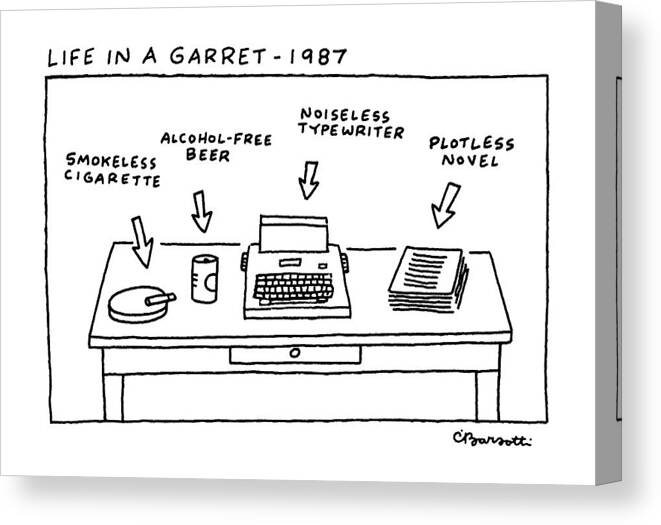 No Caption
Life In A Garret - 1987: Table Has Smokeless Cigarette Canvas Print featuring the drawing Life In Garret-1987 by Charles Barsotti