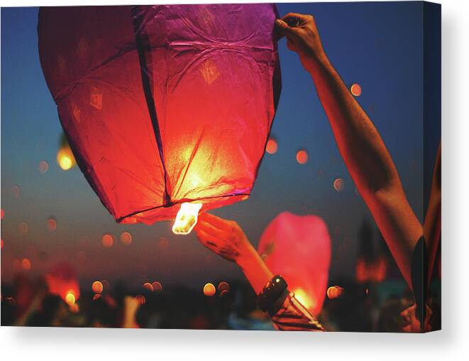 People Canvas Print featuring the photograph Lighting The Lantern On St. Johns Night by Justyna Dudek