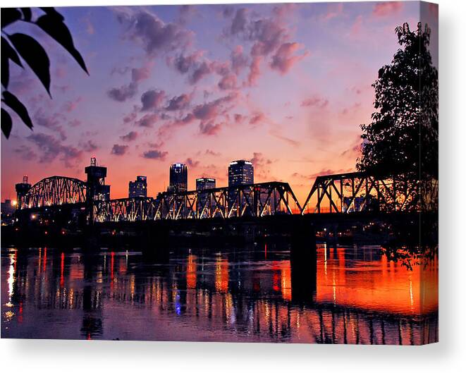 Little Rock Canvas Print featuring the photograph Little Rock Bridge Sunset by Mitchell R Grosky