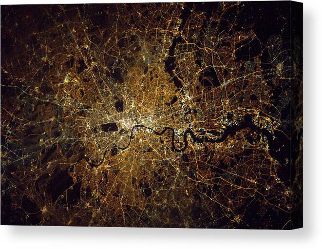 Satellite Image Canvas Print featuring the photograph London At Night, Satellite Image by Science Source