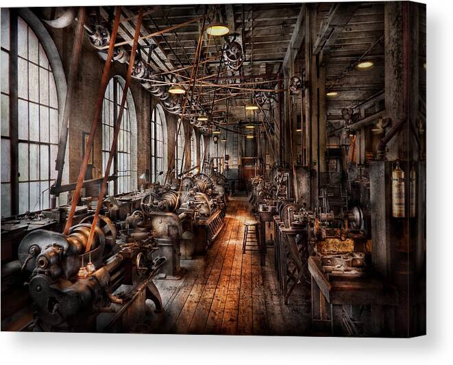 Machinist Canvas Print featuring the photograph Machinist - A fully functioning machine shop by Mike Savad