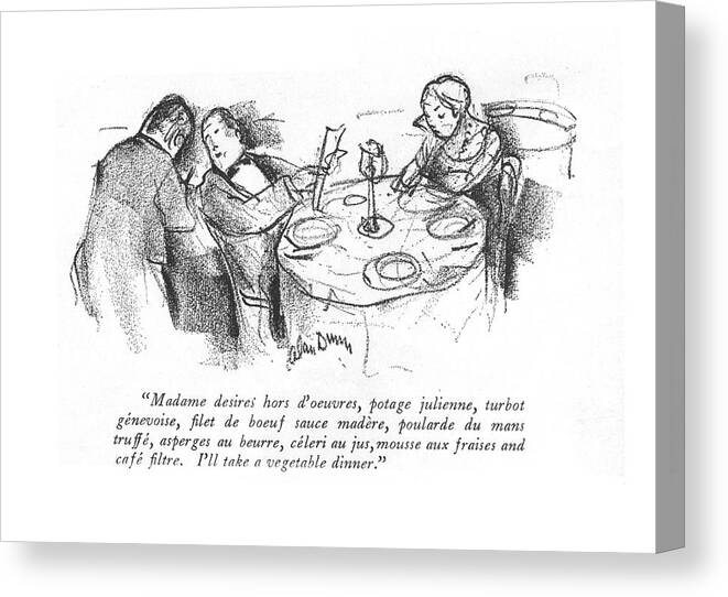 101316 Adu Alan Dunn Canvas Print featuring the drawing Madame Desires Hors D'oeuvres by Alan Dunn