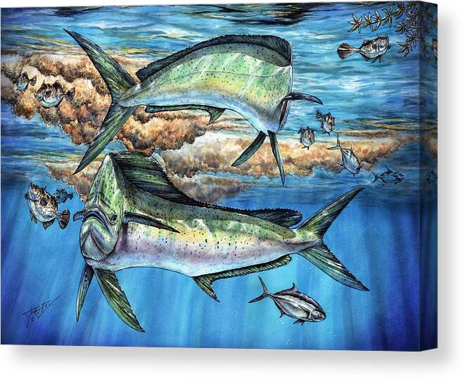 Mahi Mahi Canvas Print featuring the painting Magical Mahi Mahi Sargassum by Terry Fox