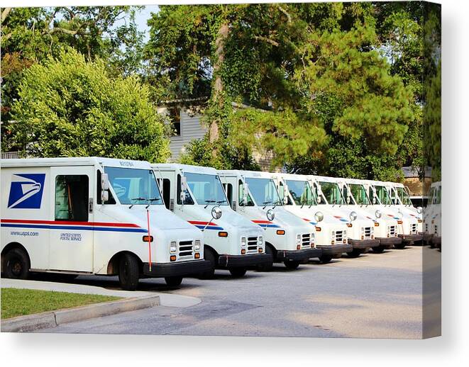 United States Canvas Print featuring the photograph Mail Trucks by Cynthia Guinn
