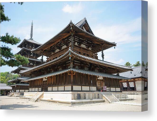 Ancient Canvas Print featuring the photograph Main Hall of Horyu-ji - world's oldest wooden building by David Hill