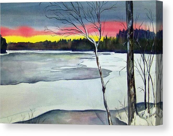 Landscape Canvas Print featuring the painting Maine Winter Sunset by Brenda Owen