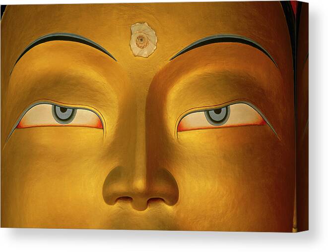 Hh Canvas Print featuring the photograph Maitreya Close Up Of Buddha by Colin Monteath