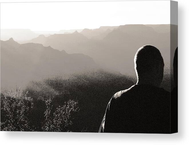 Digital Lith Print Canvas Print featuring the photograph Man at Grand Canyon by Arkady Kunysz