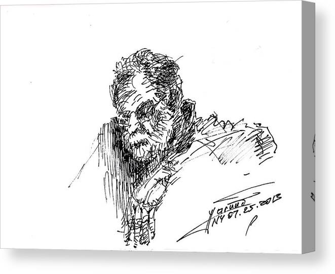 Sketch Canvas Print featuring the drawing Man in the corner by Ylli Haruni