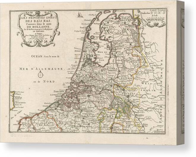1701 Canvas Print featuring the drawing Map Of The Netherlands, 1701, Harmanus Van Loon by Quint Lox