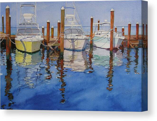 Boats Canvas Print featuring the painting Marina by Judy Mercer