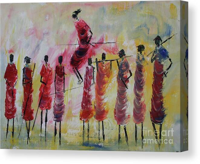 Painting Canvas Print featuring the painting Masai Jumping by Abu Artist