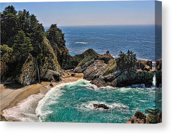 Mcway Falls Canvas Print featuring the photograph McWay Falls Beach by Lara Ellis