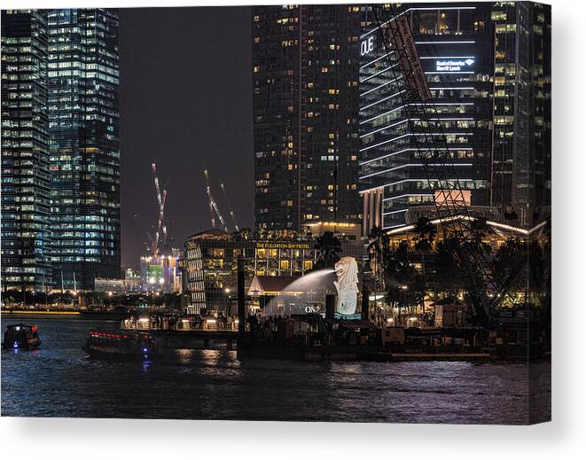 Nights Canvas Print featuring the photograph Merlion Singapore by John Swartz