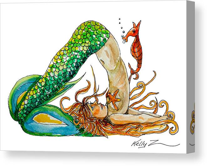 Sirena Canvas Print featuring the painting Mermaid Plow Pose by Kelly Smith