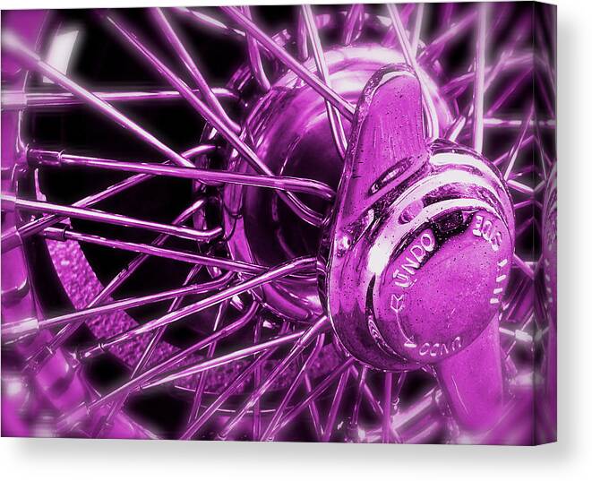 Mgb Canvas Print featuring the photograph MGB Wire Wheels Detail Purple by John Colley