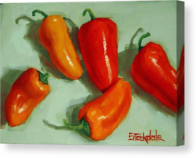 Peppers Canvas Print featuring the painting Mini Peppers Study 3 by Margaret Stockdale