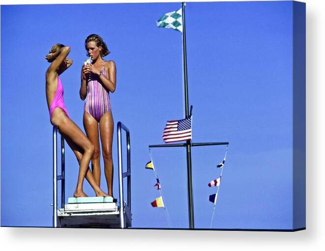 Fashion Canvas Print featuring the photograph Models Wearing Bathing Suits by Arthur Elgort