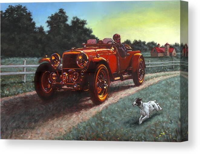 Red Canvas Print featuring the painting Motor Car by Richard De Wolfe