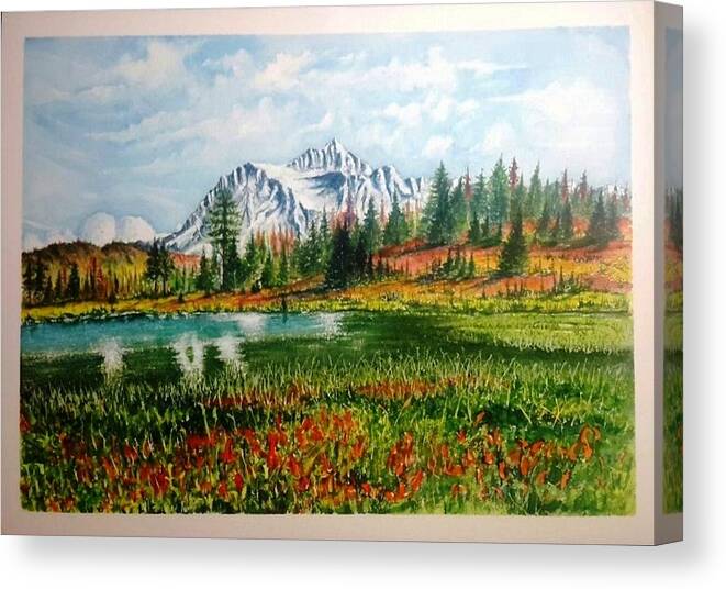 Mountains Canvas Print featuring the painting Mountain Lake by Richard Benson