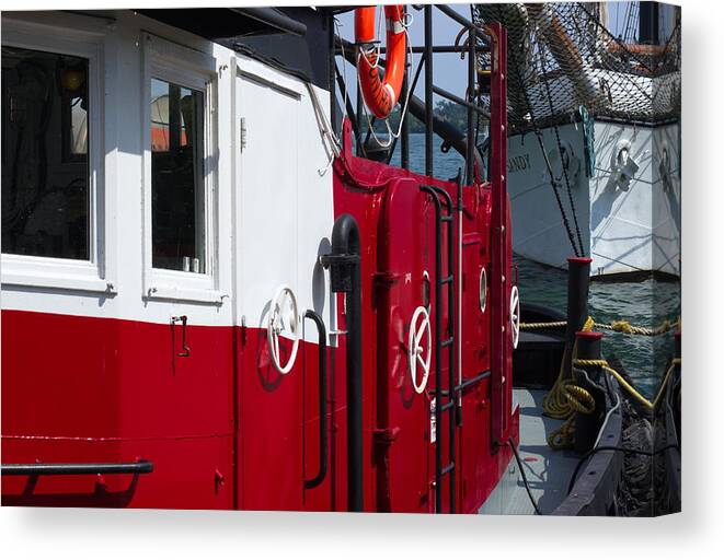 Sandy Canvas Print featuring the photograph M.R.Kane Red Tug Boat by Nicky Jameson