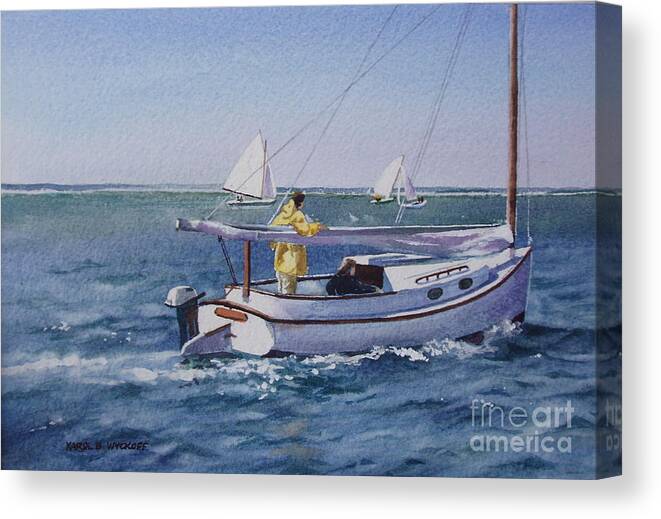 Sailboats Canvas Print featuring the painting Nantucket Sound Catboat by Karol Wyckoff